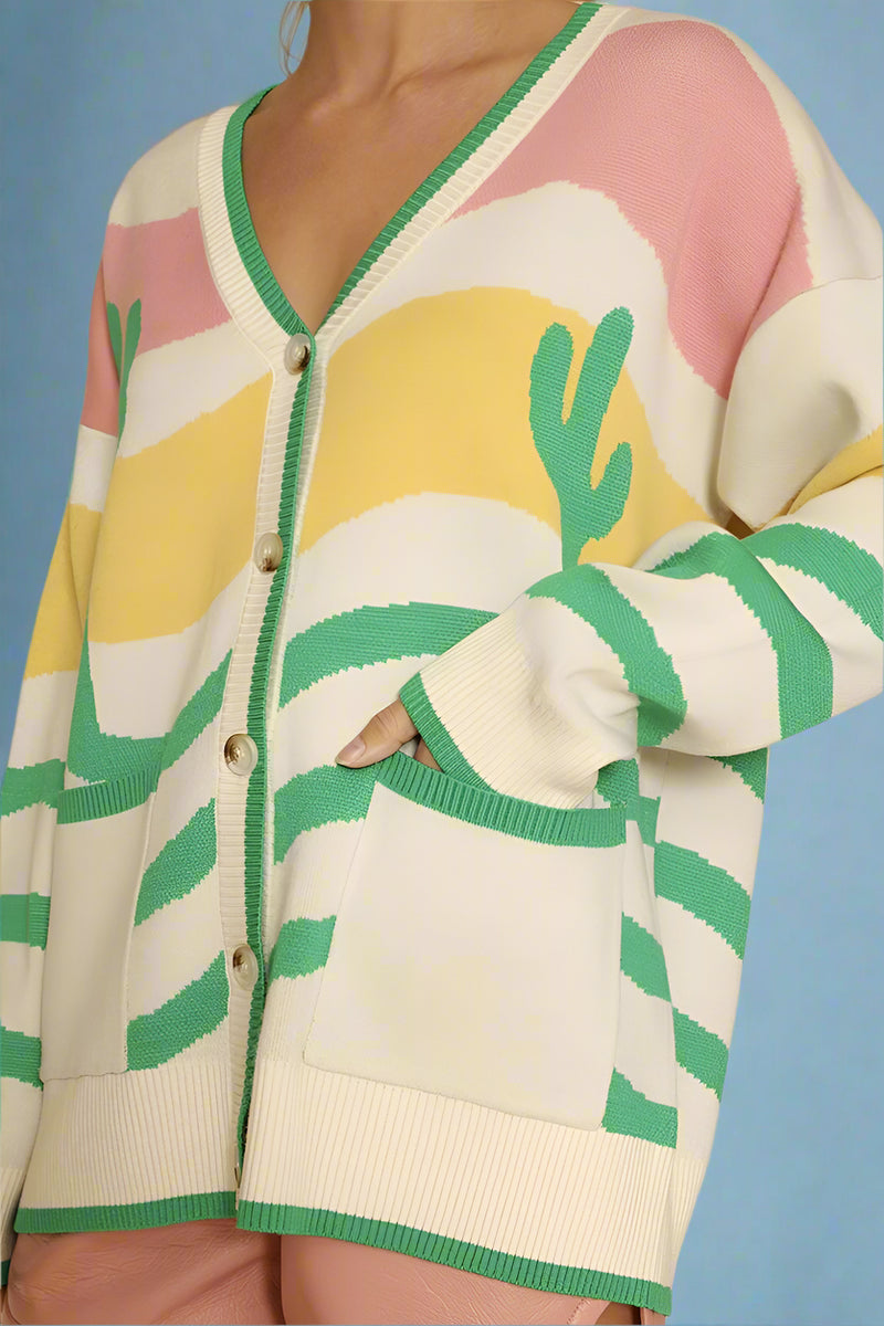Wavy Stripe Cactus Knit Cardigan