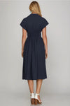 Solid Zip Up Midi Dress - Navy