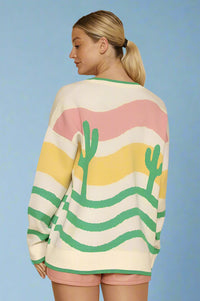 Wavy Stripe Cactus Knit Cardigan