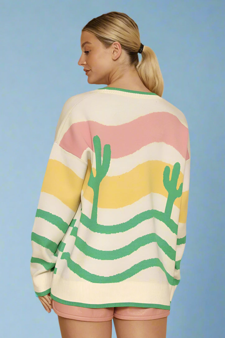 Wavy Stripe Cactus Knit Cardigan