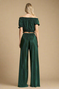 Pleated Wide Leg Pant - Emerald