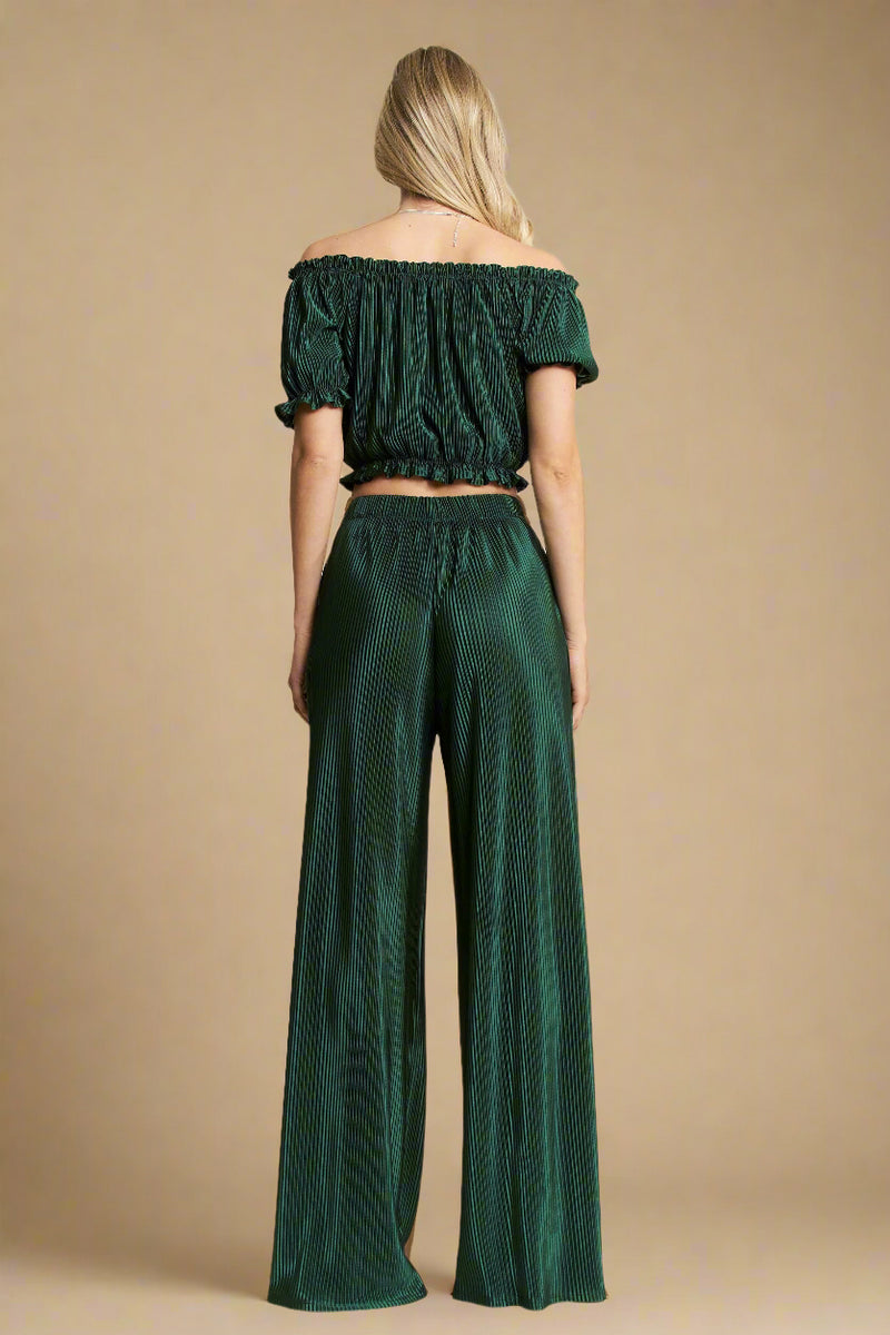 Pleated Wide Leg Pant - Emerald
