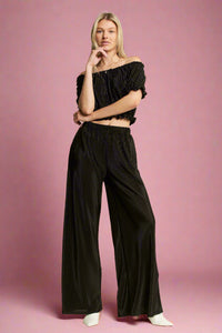 Pleated Wide Leg Pant - Black