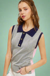 Color Block Collared Sleeveless Knit Top
