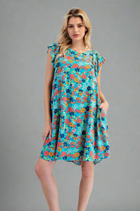 Flutter Sleeve Mini Dress - Aqua