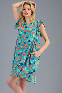 Flutter Sleeve Mini Dress - Aqua