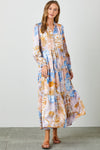 Patchwork Print Satin Maxi Blue