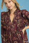 Floral Long Sleeve Mini Dress - Wine