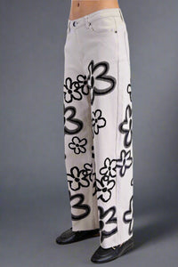 Flower Power Artist Wide Leg Pant - Gray
