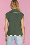 Wave Hem Zip Sweater Top - Olive