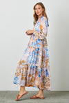 Patchwork Print Satin Maxi Blue