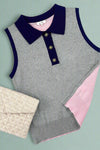 Color Block Collared Sleeveless Knit Top