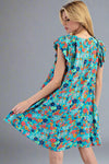 Flutter Sleeve Mini Dress - Aqua