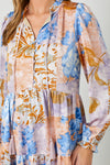 Patchwork Print Satin Maxi Blue