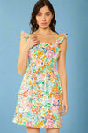 Floral Print Poplin Dress - Orange