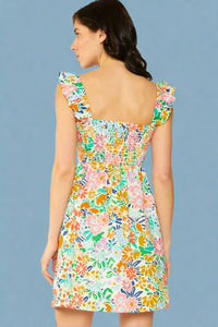Floral Print Poplin Dress - Orange
