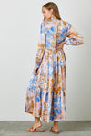 Patchwork Print Satin Maxi Blue