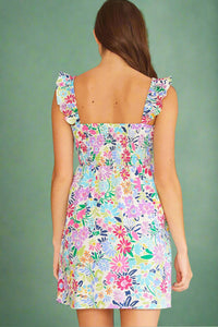 Floral Print Poplin Dress - Fuchsia