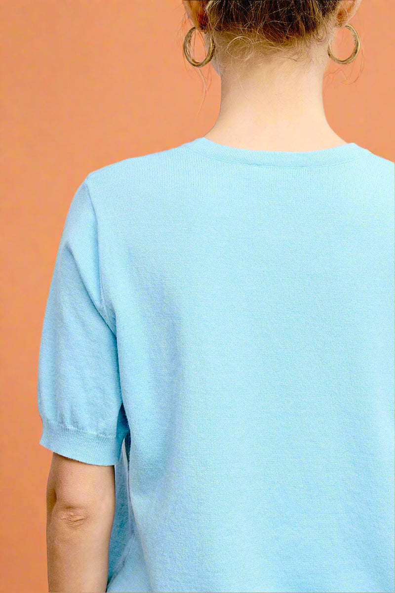 Super Soft Puffy Sleeve Basic Top - Blue