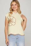 Flower Detail Sweater Top - Cream