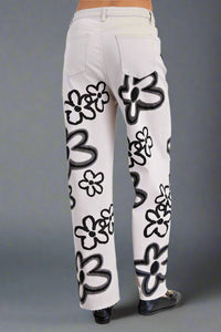 Flower Power Artist Wide Leg Pant - Gray