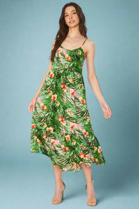 Tropical Tiered Midi Dress - Pink