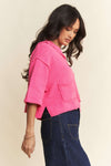 Cropped Polo Sweater - Candy Pink