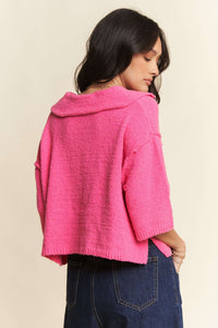 Cropped Polo Sweater - Candy Pink