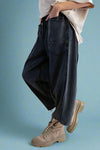 Mineral Wash Barrel Leg Pants - Black