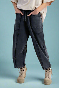 Mineral Wash Barrel Leg Pants - Black