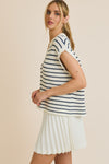 V-Neck Stripe Sweater Top - White