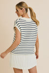 V-Neck Stripe Sweater Top - White