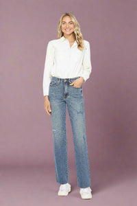 HW Tummy Control Cut Raw Hem Straight JB89
