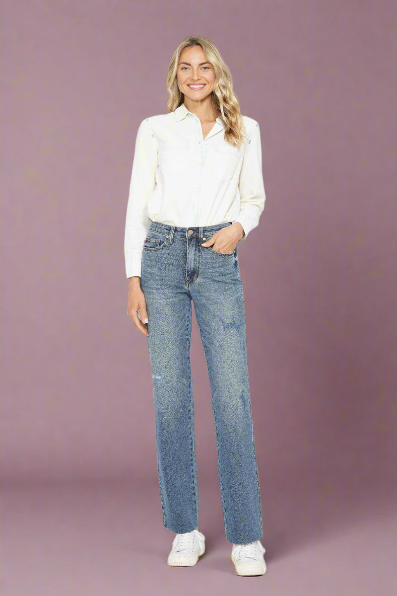 HW Tummy Control Cut Raw Hem Straight JB89