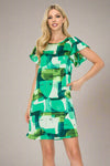 Abstract Printed Mini Dress - Green