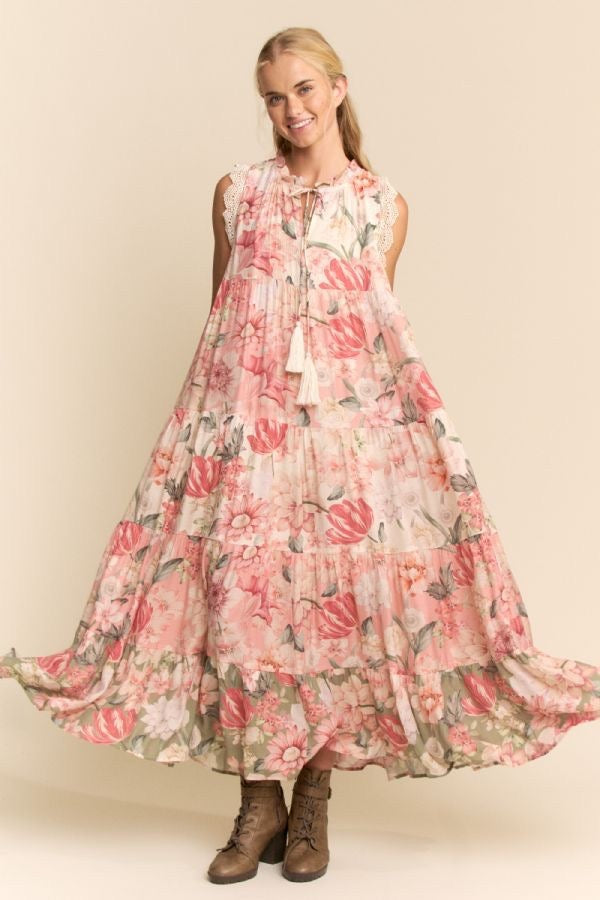 Floral Block Lace Maxi Dress