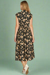 Smocked Waist Floral Zip Dress - Black