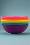 A set of 6 pasta bowls, each in a different color of the rainbow. These are BPA free and dishwasher safe.