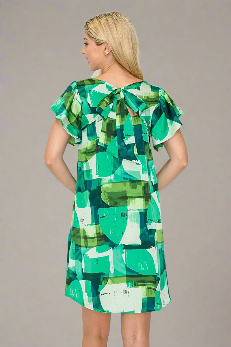 Abstract Printed Mini Dress - Green