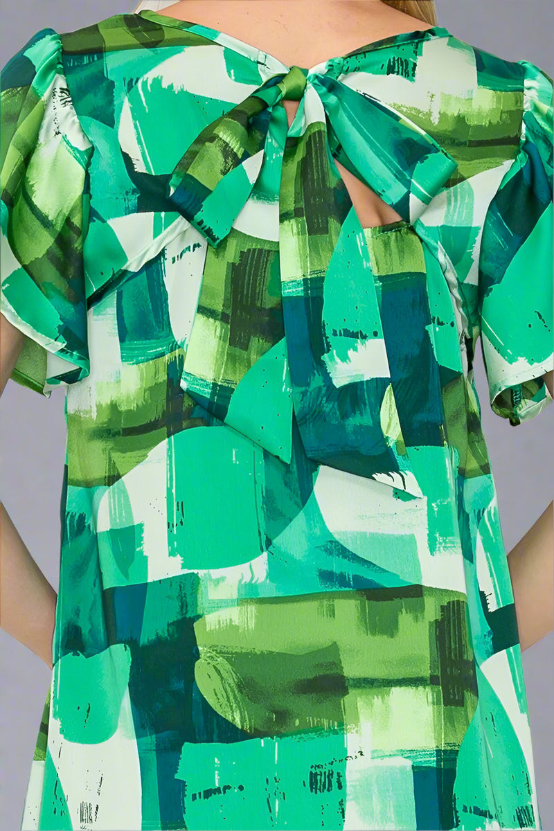 Abstract Printed Mini Dress - Green