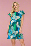Abstract Printed Mini Dress - Teal