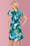 Abstract Printed Mini Dress - Teal