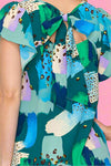 Abstract Printed Mini Dress - Teal