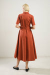 Shirt Button Down Fit Flare Dress Brick