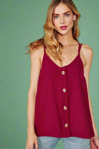 Strappy Button Tank - Maroon