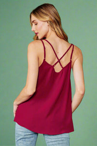 Strappy Button Tank - Maroon
