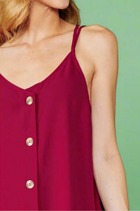 Strappy Button Tank - Maroon