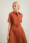 Shirt Button Down Fit Flare Dress Brick
