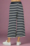 Striped Cropped Rib Pants - Navy
