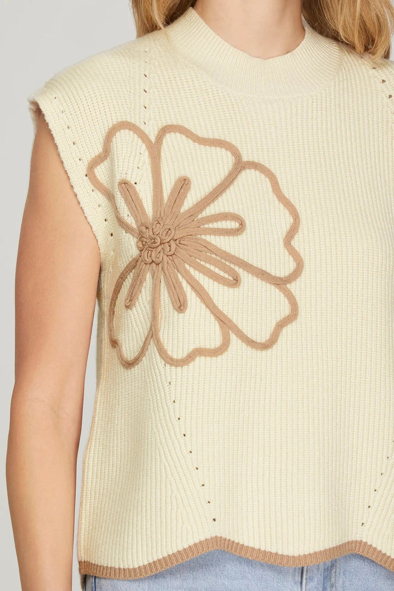 Flower Detail Sweater Top - Cream